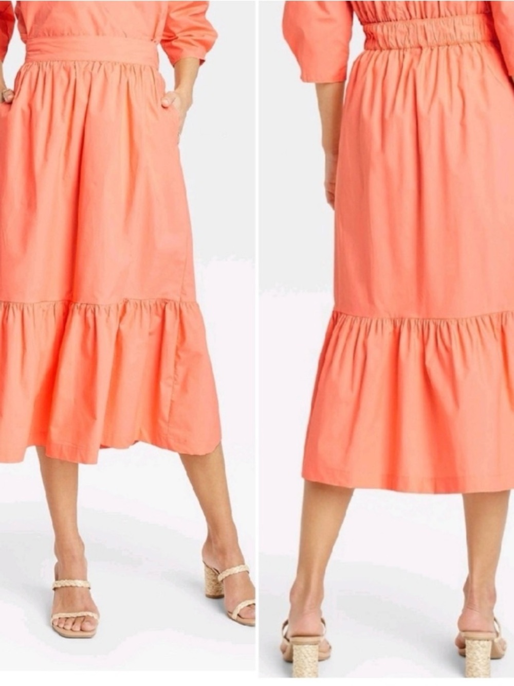 A New Day Women’s Coral Tiered Midi Skirt Sz S NWT
